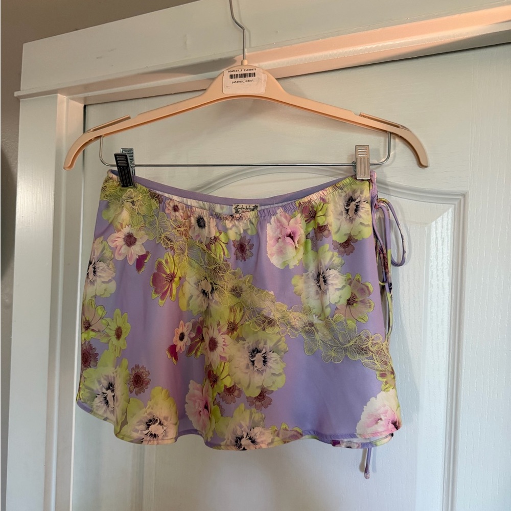 Free People Floral Mini Skirt in Lavender and Yellow
